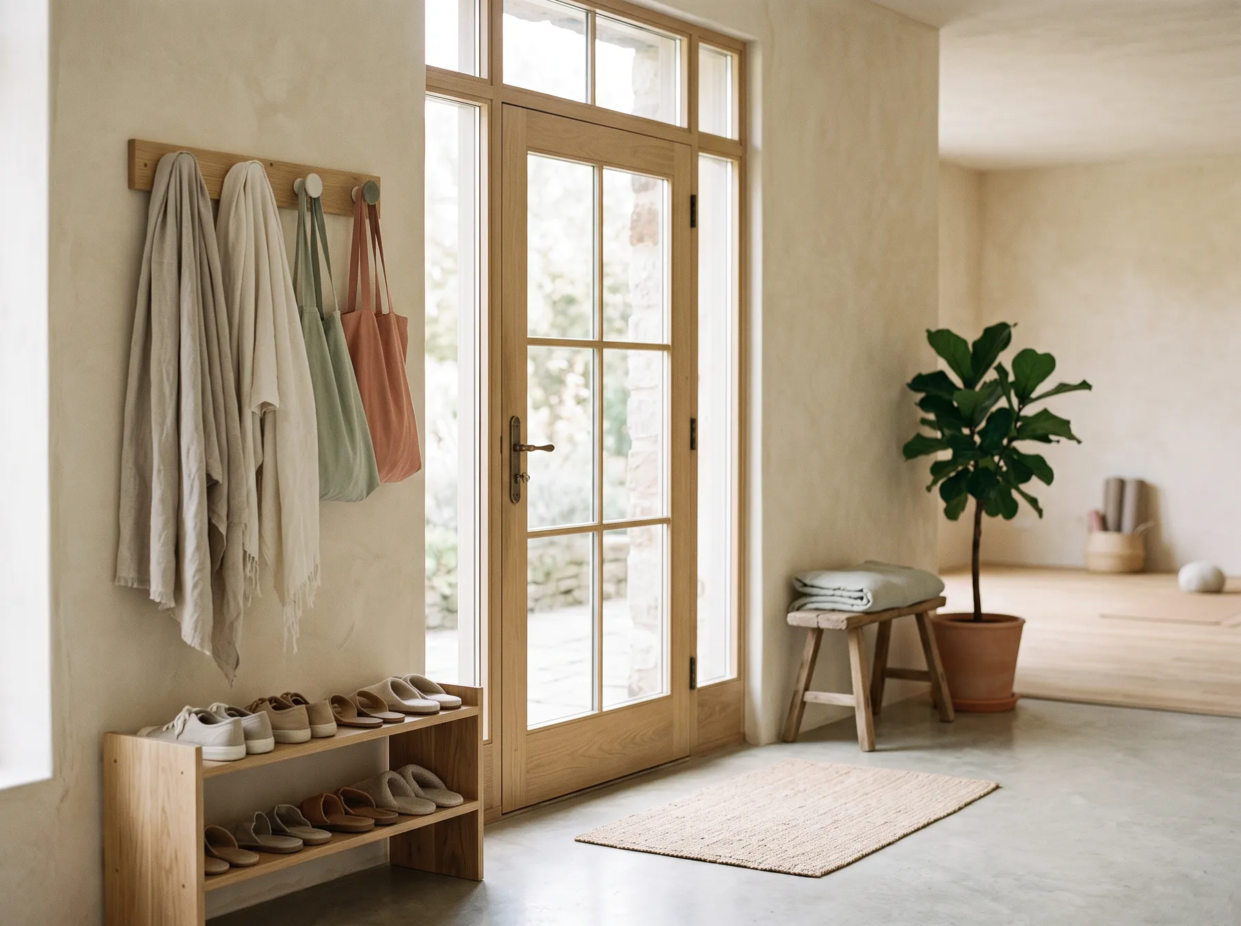 The studio entrance with a shoe rack