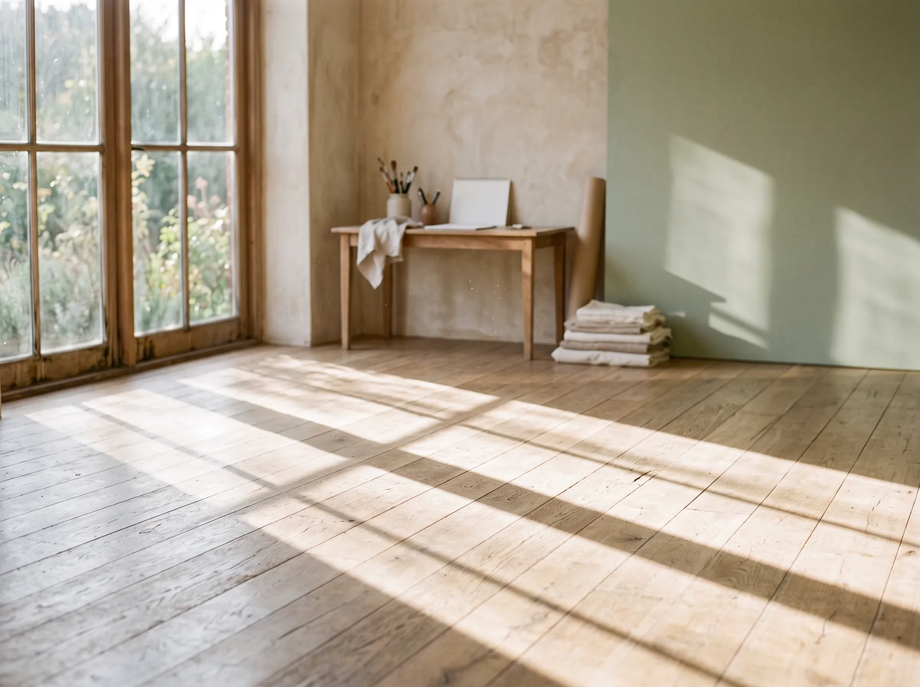Light falling in bands across the floor