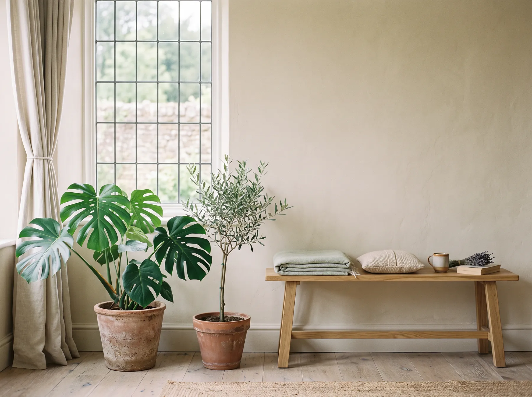 Plants beside a tall studio window